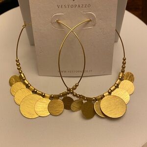 Gold Tone Disc Fringe Hoop Earrings